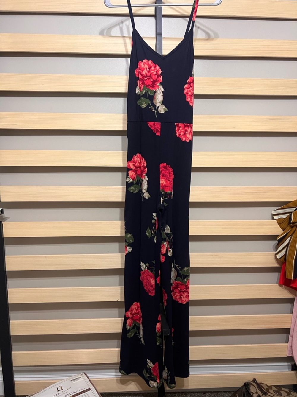 Blue Floral jumpsuit with Red Roses